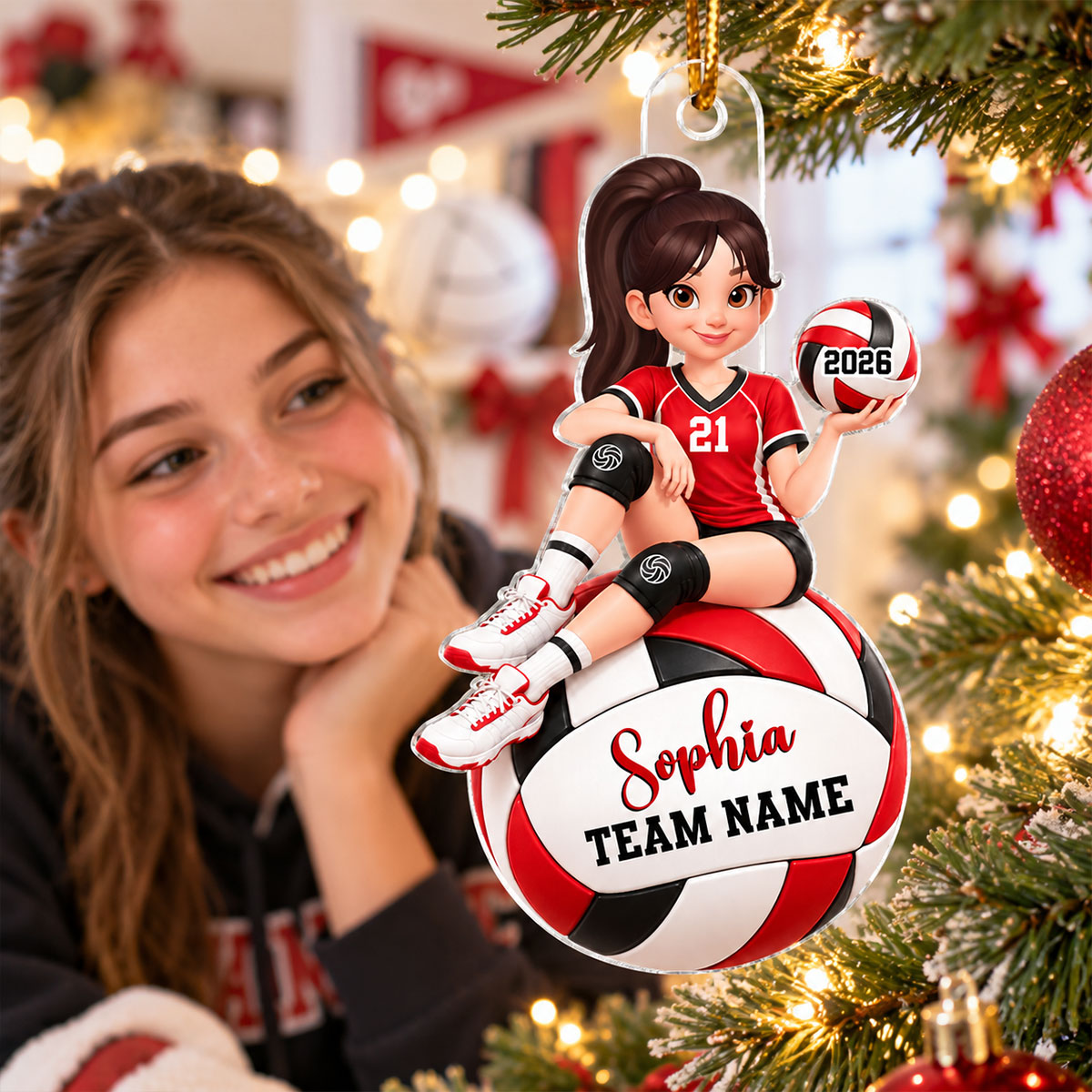 Proud Volleyball Player Slay Girl - Personalized Acrylic Ornament - Christmas Gift For Volleyball Players, Granddaughter, Daughter