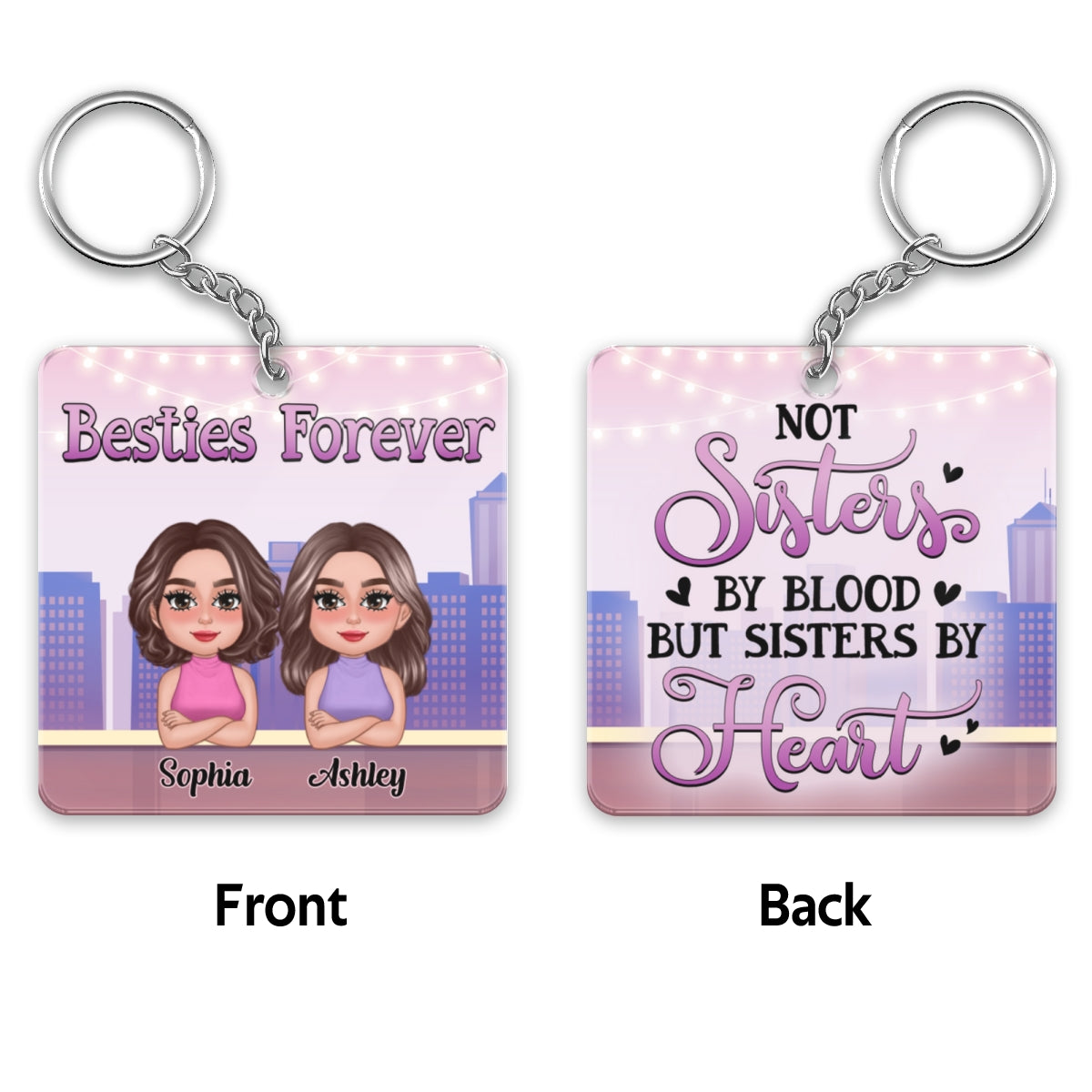 Besties Sisters Forever Standing Doll Personalized Acrylic Keychain
