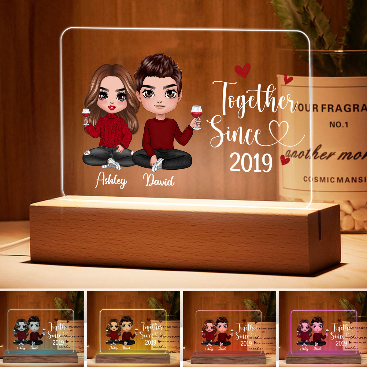 Doll Couple Sitting Gift For Him Gift For Her Personalized Custom Shape Acrylic Plaque LED Night Light