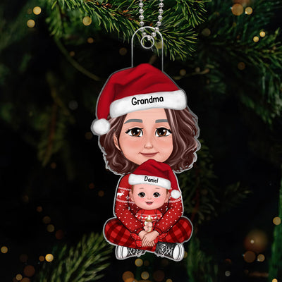 Baby Sitting In Grandma Mom Lap Crossed Leg Christmas Gift Personalized Acrylic Ornament-Baby's First Christmas-Personalized Gift For Grandma