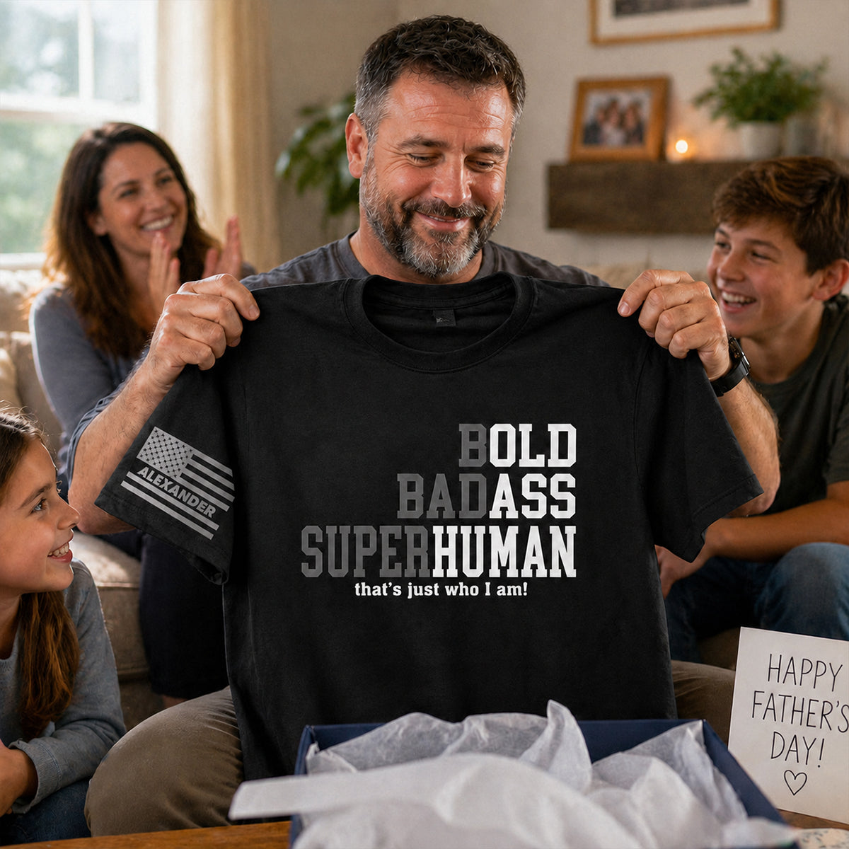 Bold Badass Superhuman Old Man - Personalized Sleeve Printed Shirt - Funny Father's Day Gift For Husband, Dad, Grandpa