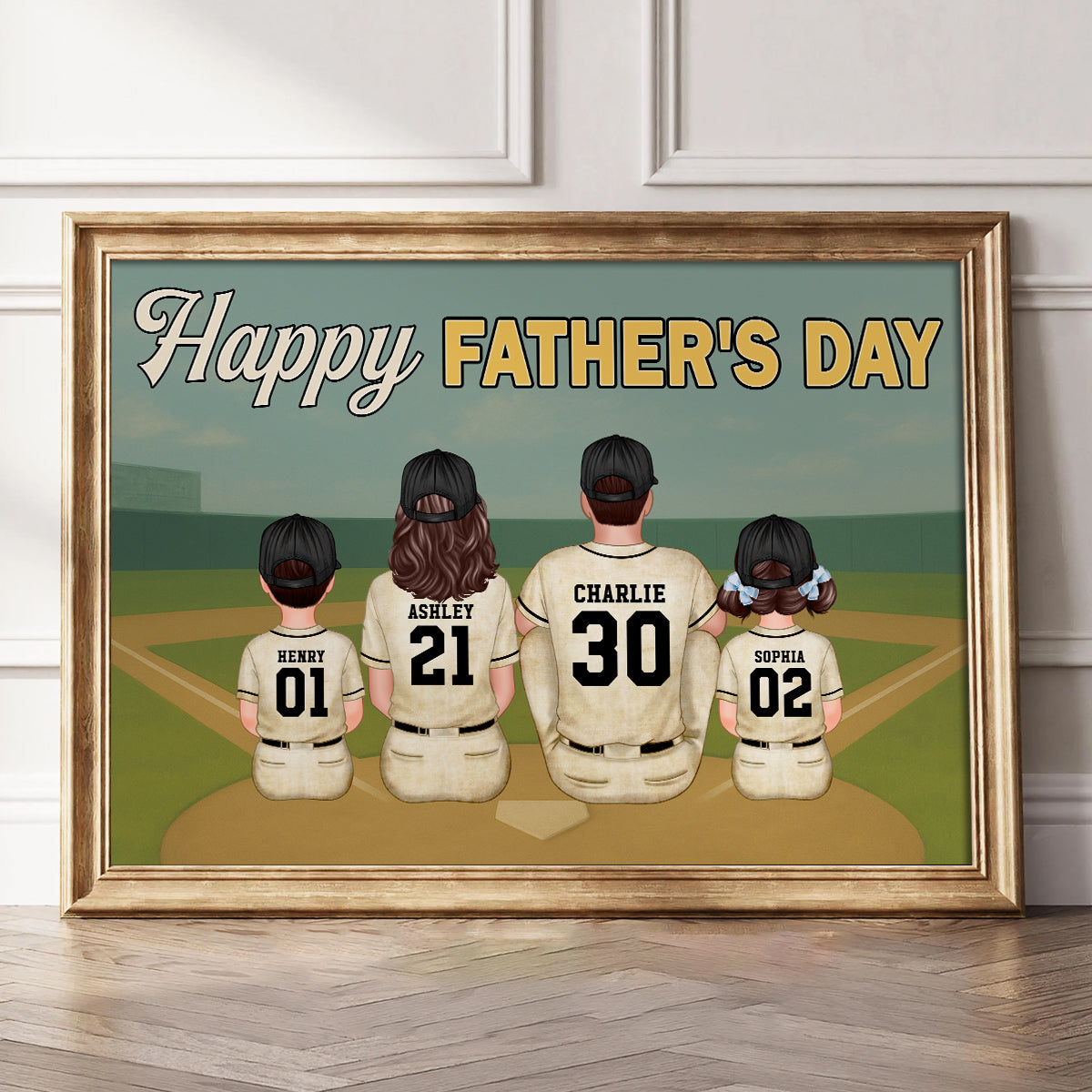 Blue Retro Baseball Daddy's Dream Team Personalized Poster, Gift For Dad