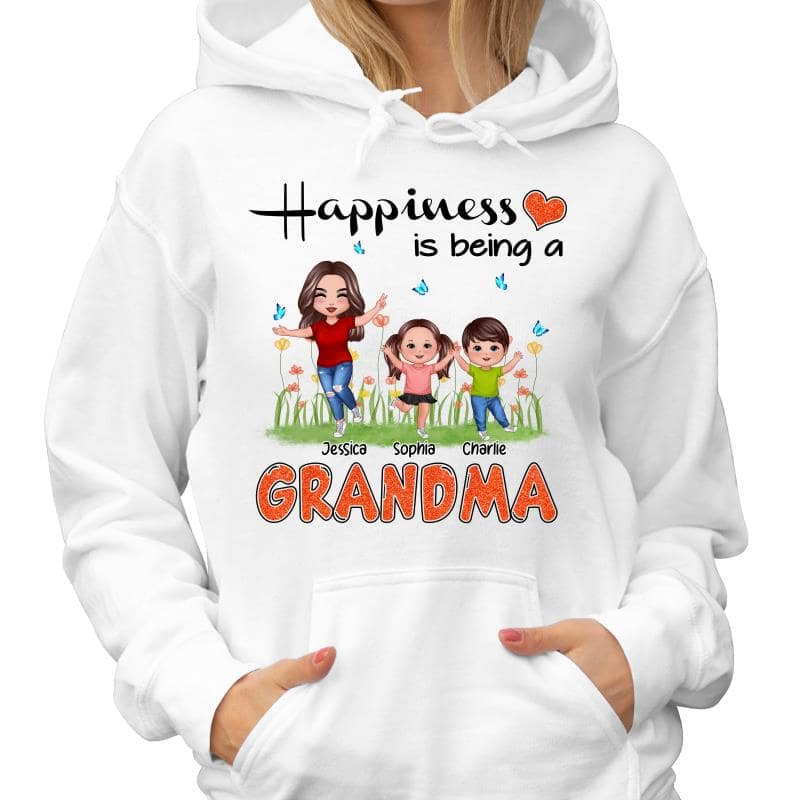 Happiness Is Being A Grandma Happy Grandma & Grandkids Personalized Shirt
