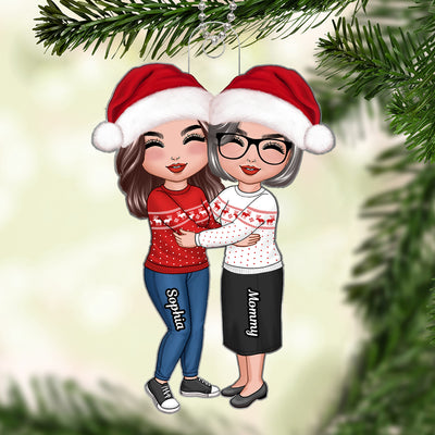 Doll Mom & Daughter Hugging Christmas Gift Personalized Acrylic Ornament