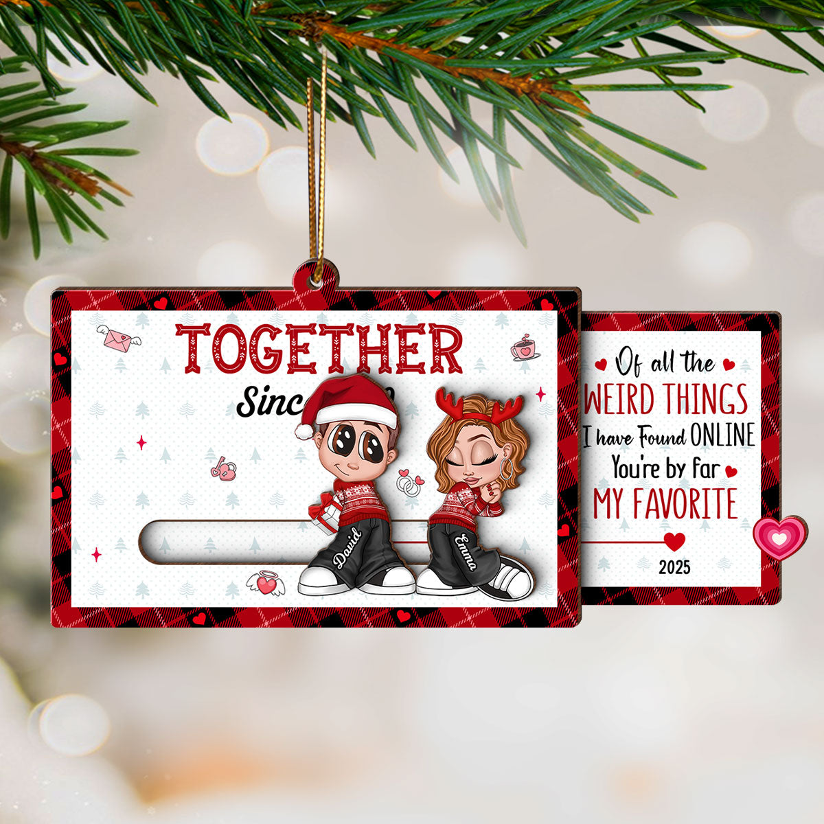 Y2K Couple Personalized Slider Ornament, Christmas Gift for Him for Her