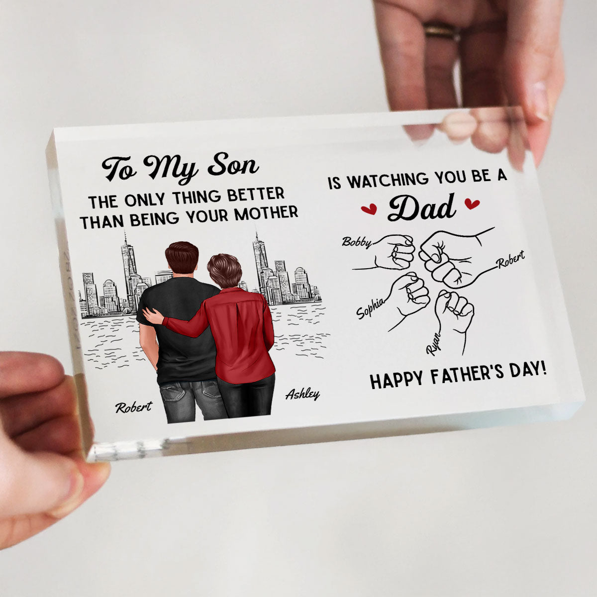 From Mom To Son Watching You Be A Dad Personalized Acrylic Block Plaque, Gift For Son
