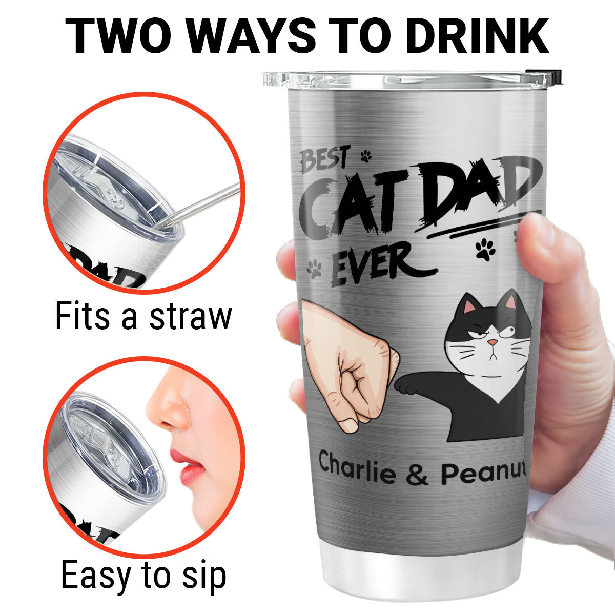 Best Cat Dad Ever Fist Bump Funny Cute Cats Personalized Tumbler