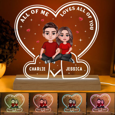 Doll Couple Embracing Sitting In Hearts Personalized Custom Shape Acrylic LED Night Light