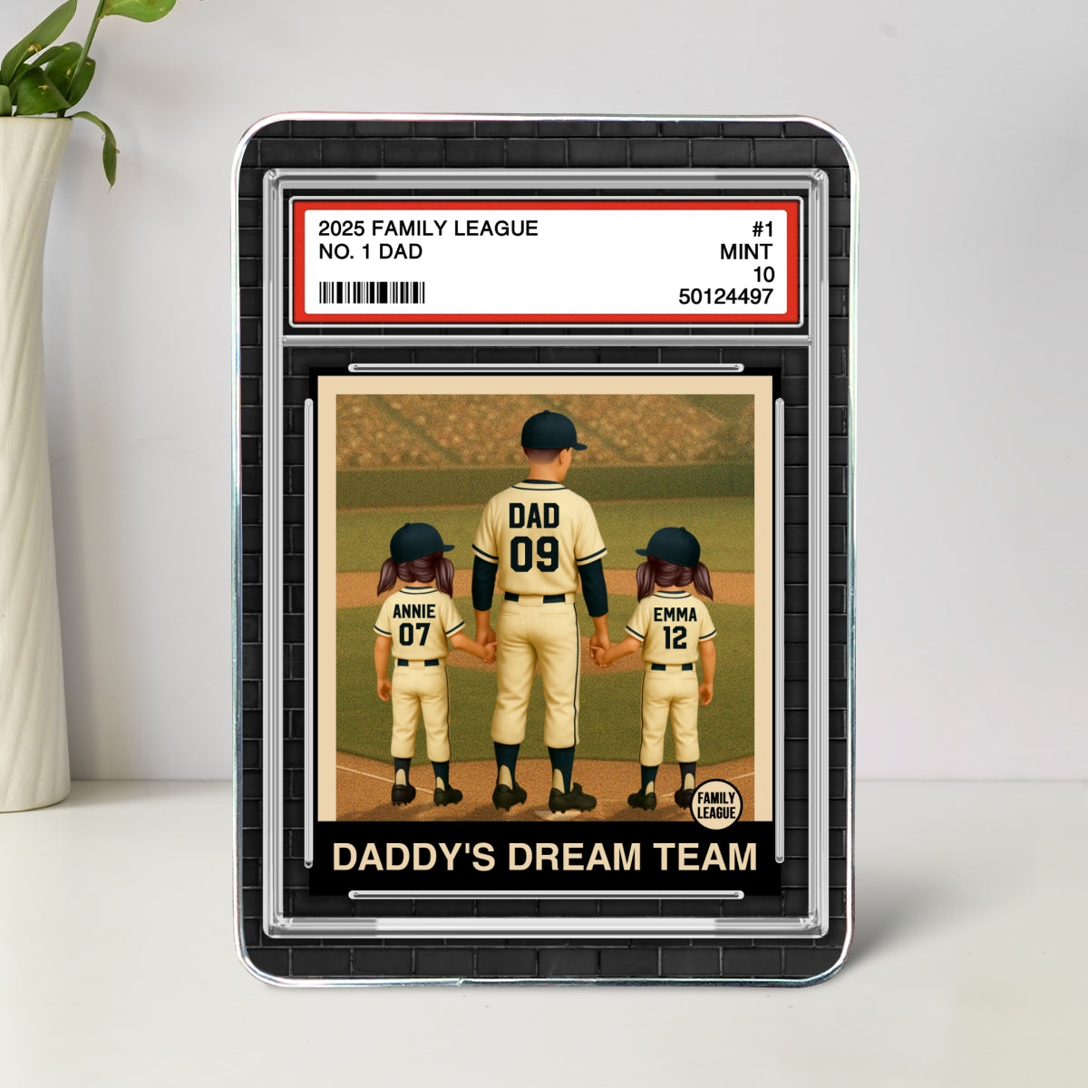 Baseball No. 1 Dad Man & Kids Trading Card Style Personalized Mirrored Picture Frame