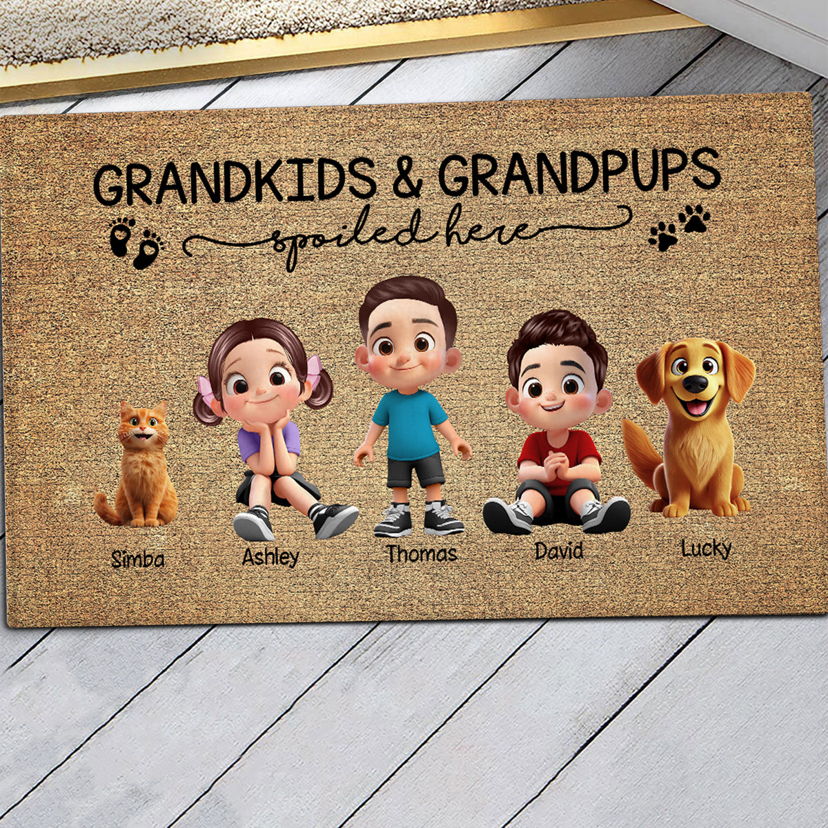 Grandkids & Grandpups Spoiled Here Personalized Doormat, Grandparents Welcome Mat