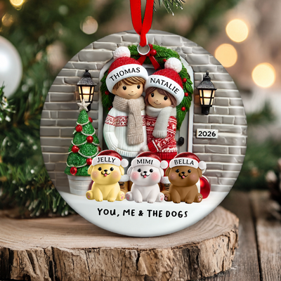 Farmhouse Couple Personalized Christmas Ceramic Ornament with Optional Pet Dog Cat, Christmas Gift for Him, Gift for Her