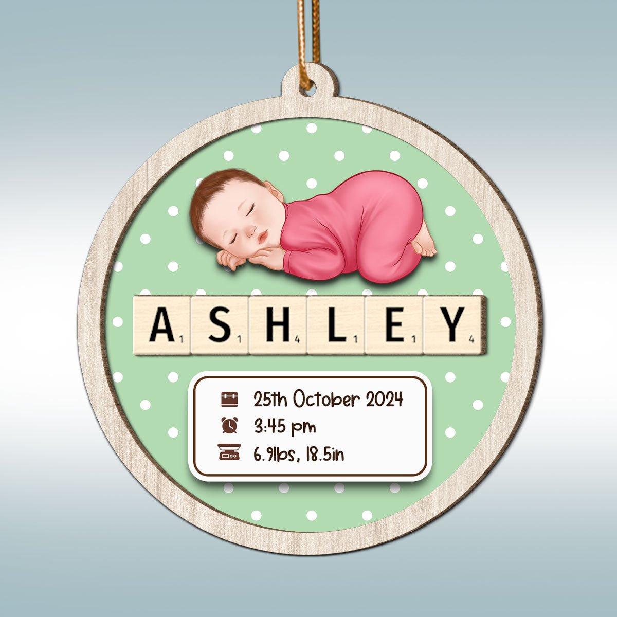 Baby Stats First Christmas Christmas Decor Personalized 2-Layer Wooden Ornament