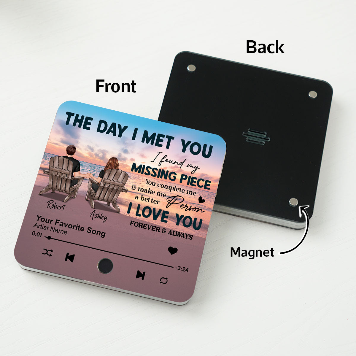 Couple Beach Landscape The Day I Met You Personalized Music Fridge Magnet