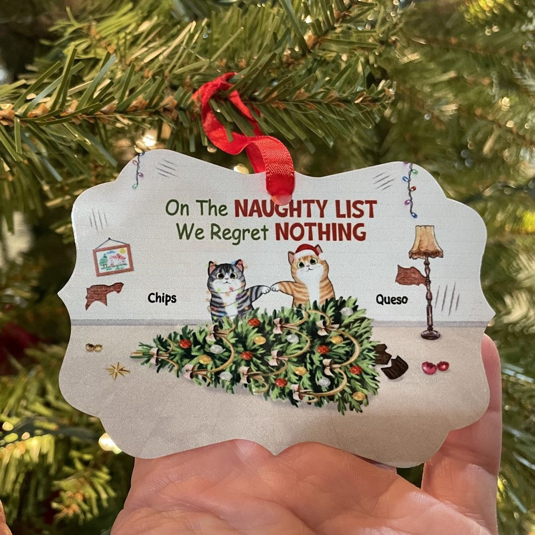 Naughty Cats Regret Nothing Personalized Christmas Ornament