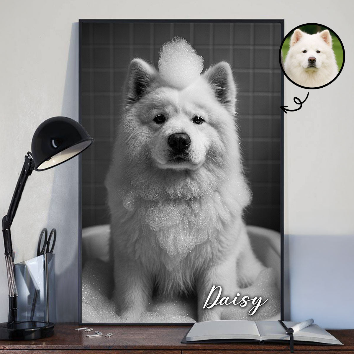 Custom Pet Portrait from Photo, Funny Bathroom Dog Reading Newspaper on Toilet, Dog Wall Art, Personalized Pet Gift