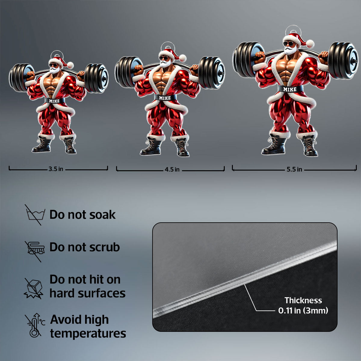 Santa Claus Weightlifting Christmas Personalized Acrylic Ornament, Gym, Bodybuilding, Fitness Christmas Gift