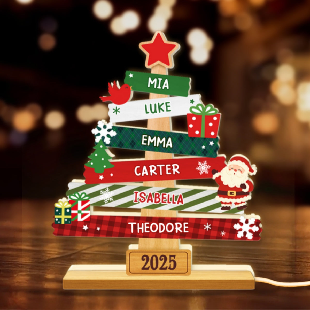 3D Effect Cute Christmas Tree Family Names Personalized LED Light Box