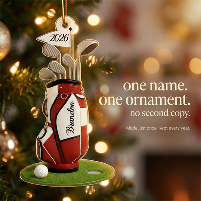 Custom Golf Bag Christmas Acrylic Ornament – Personalized Christmas Gift for Golf Lovers
