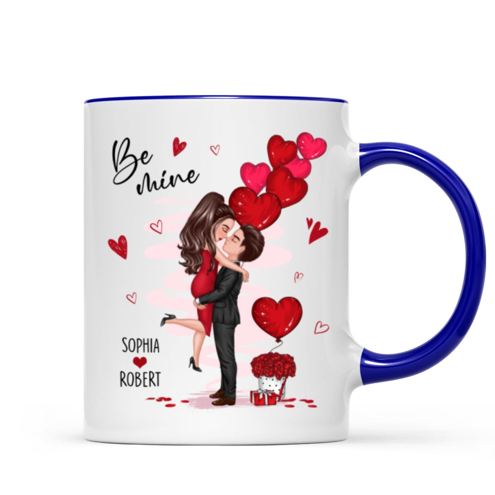 Be Mine Doll Couple Hugging Kissing Personalized Mug - Gift For Him Gift For Her
