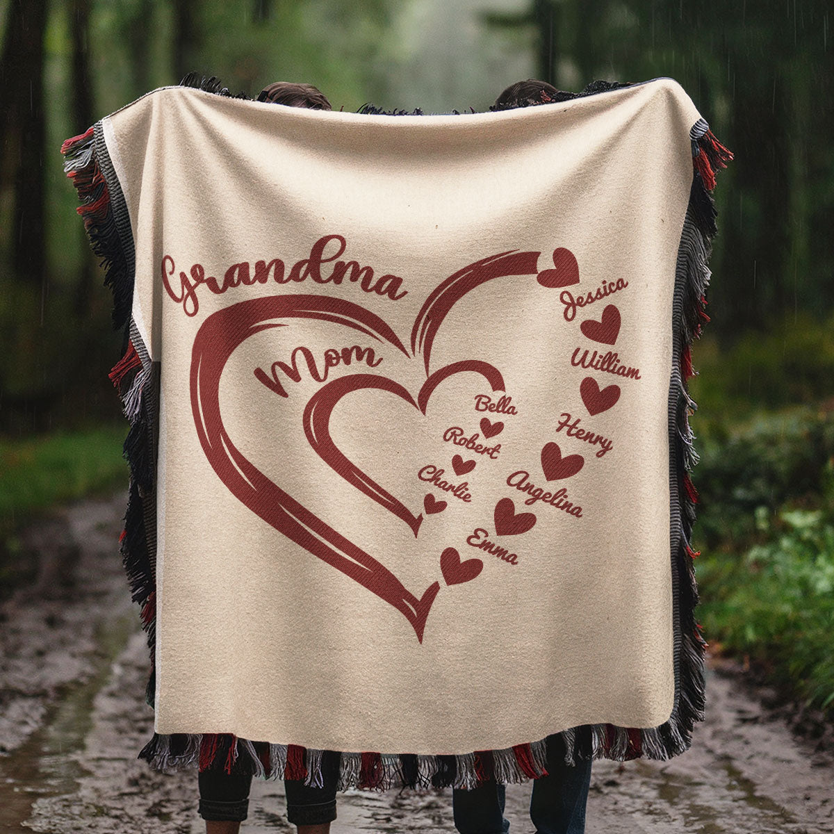 Grandma Mom Hearts Kids And Grandkids Names Personalized Tapestry Woven Blanket, Gift For Grandma, Mom