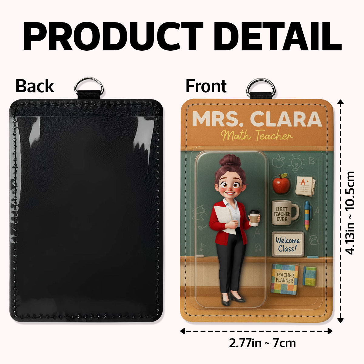 3D Effect Teacher Figure Style Personalized ID Badge Holder, Back To School Gift For Teacher Colleagues