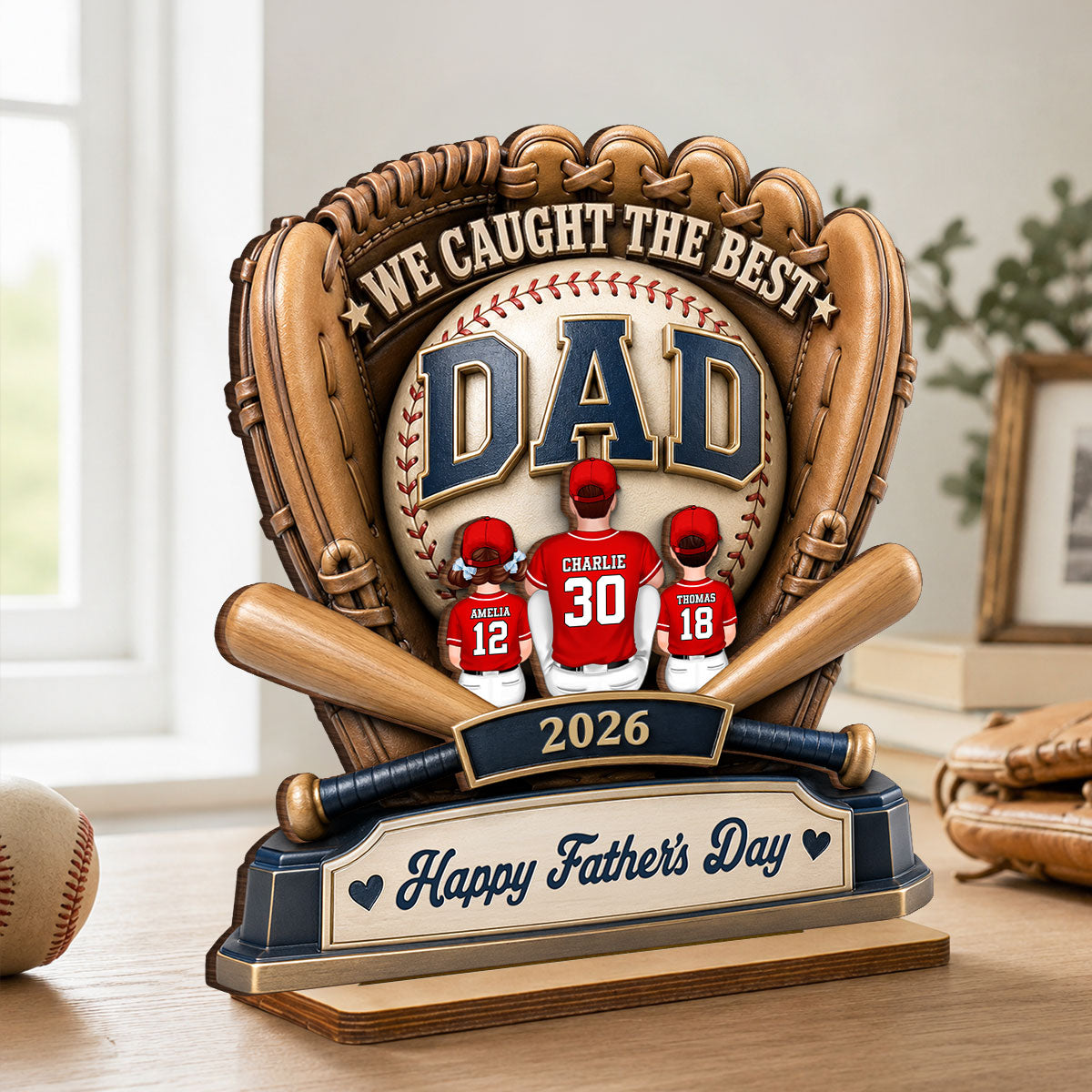 Dad's Greatest Catch Baseball - Personalized 2-Layered Wooden Plaque - Father's Day Gift For Dad, Husband