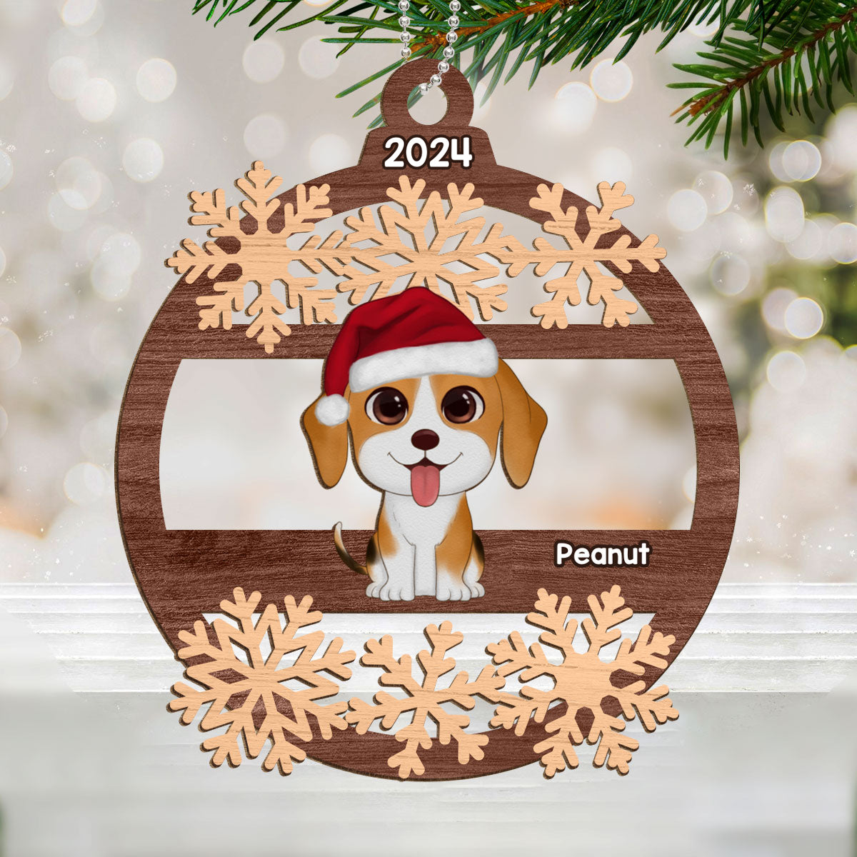 Snowflake Dogs Cats Christmas Sitting Personalized Wooden Ornament