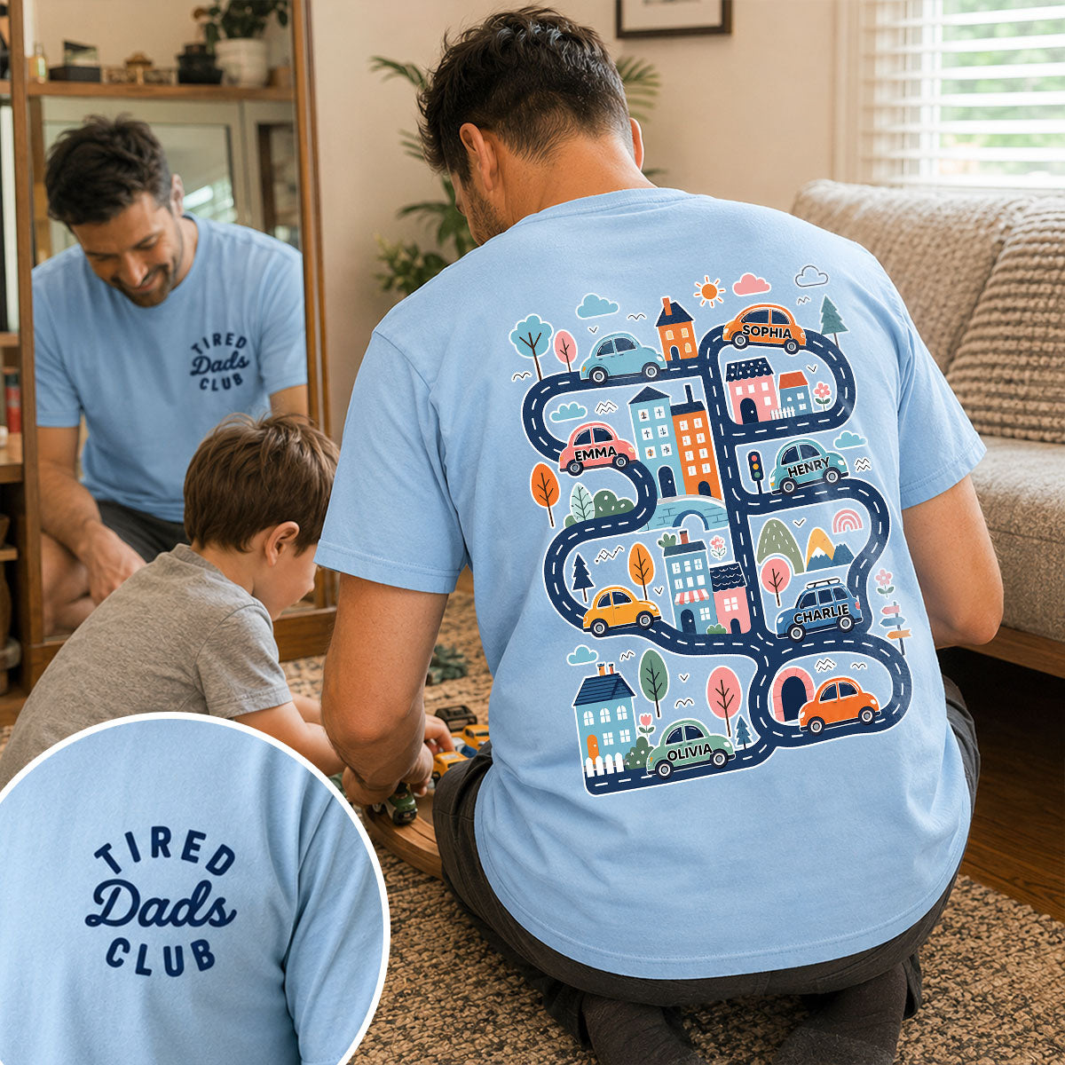 Tired Dads Club, Play Cars On Dads Back - Personalized Shirt - Funny Father Day Gift For Dad, Husband