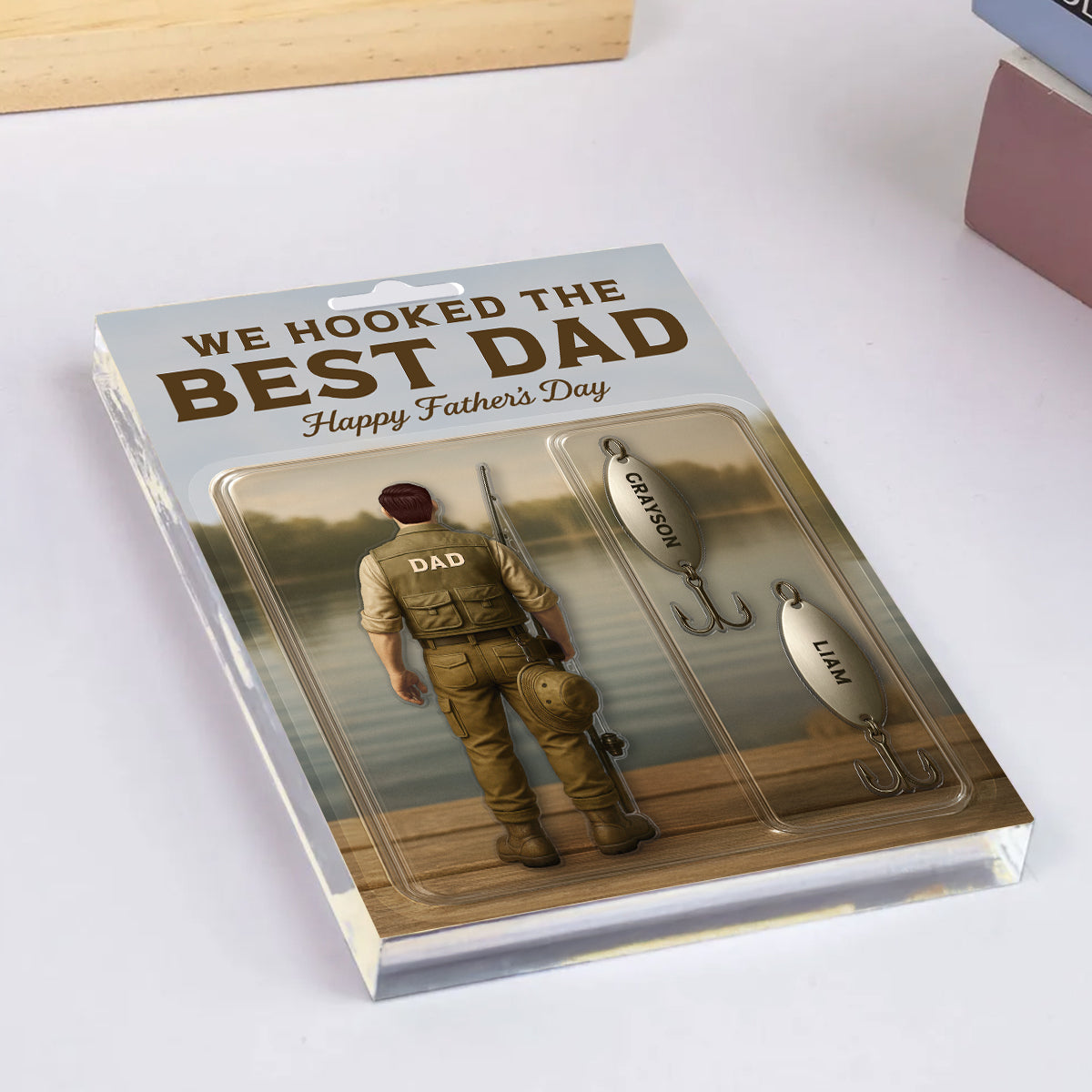We Hooked The Best Dad Fishing With Kids' Names Custom Figure - Personalized Acrylic Block Plaque - Gift For Husband Dad Grandpa