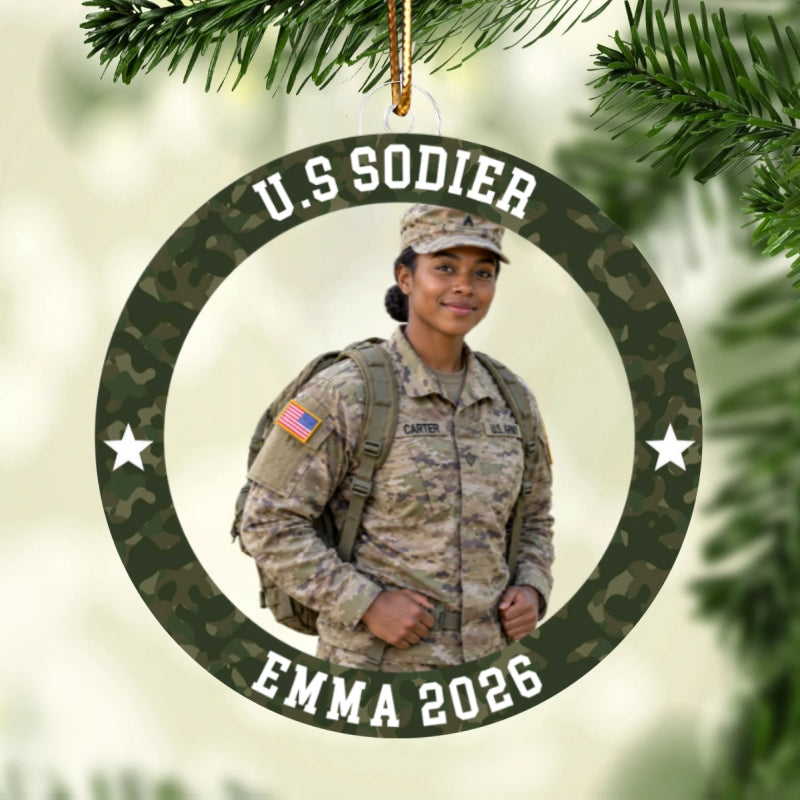 Custom Photo Army Uniform – Personalized Acrylic Ornament – Proud Army Mom Dad Keepsake, Christmas Gift for Military Family