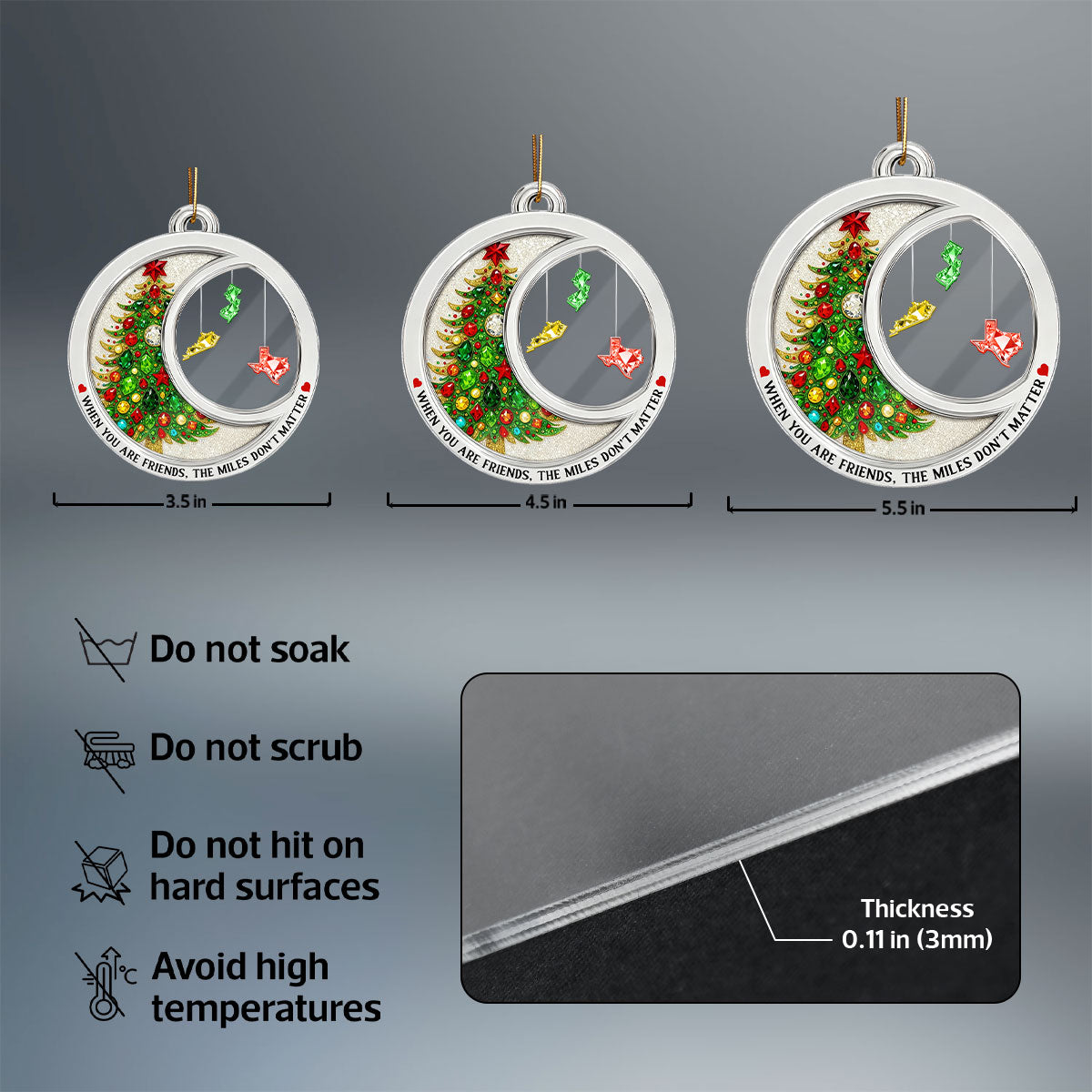 2D Flat Crystal Effect The Miles Don't Matter - Personalized Acrylic Ornament - Long Distance Gift For Besties, Family, Siblings