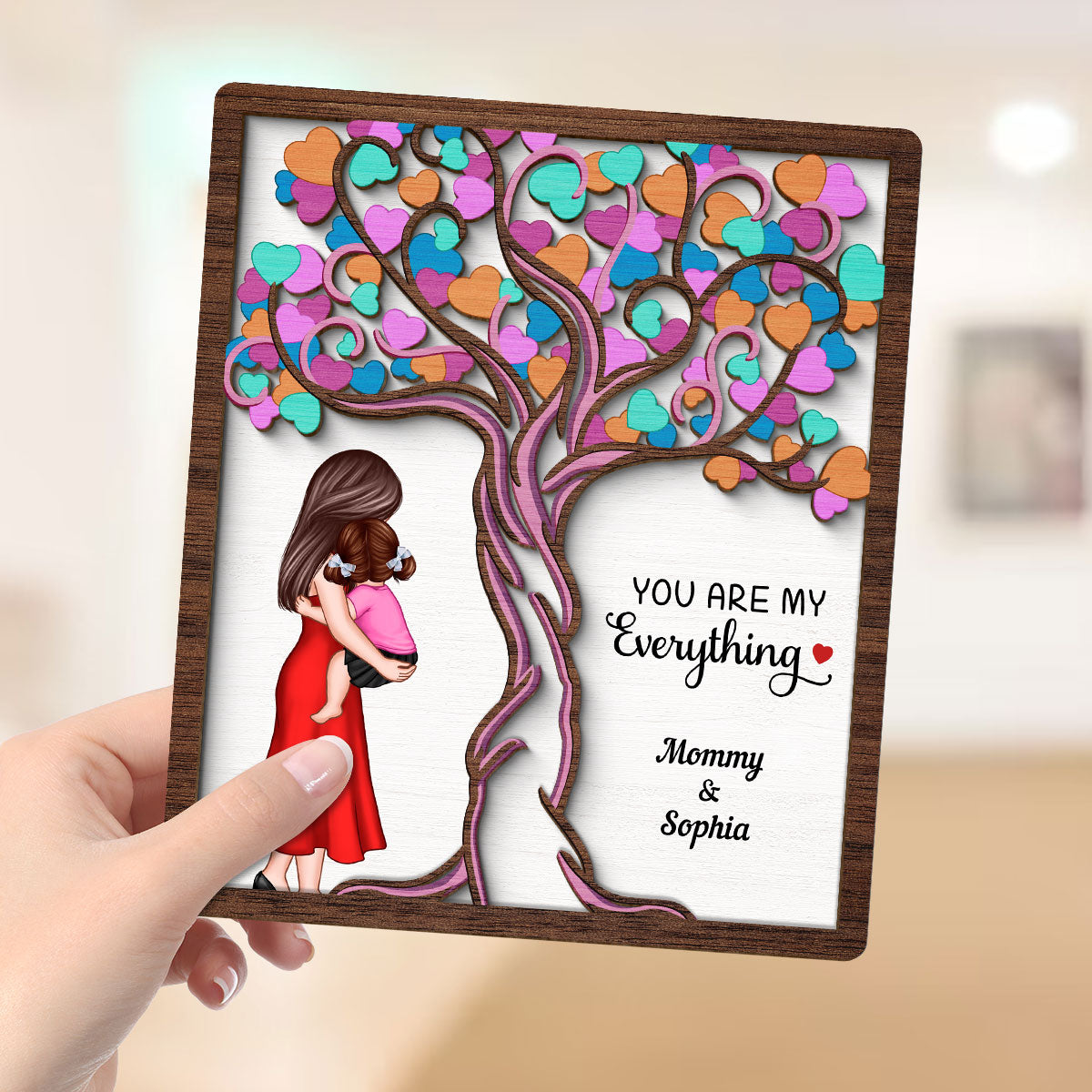Love Heart Tree Mother Daughter Personalized 2-Layer Wooden Plaque