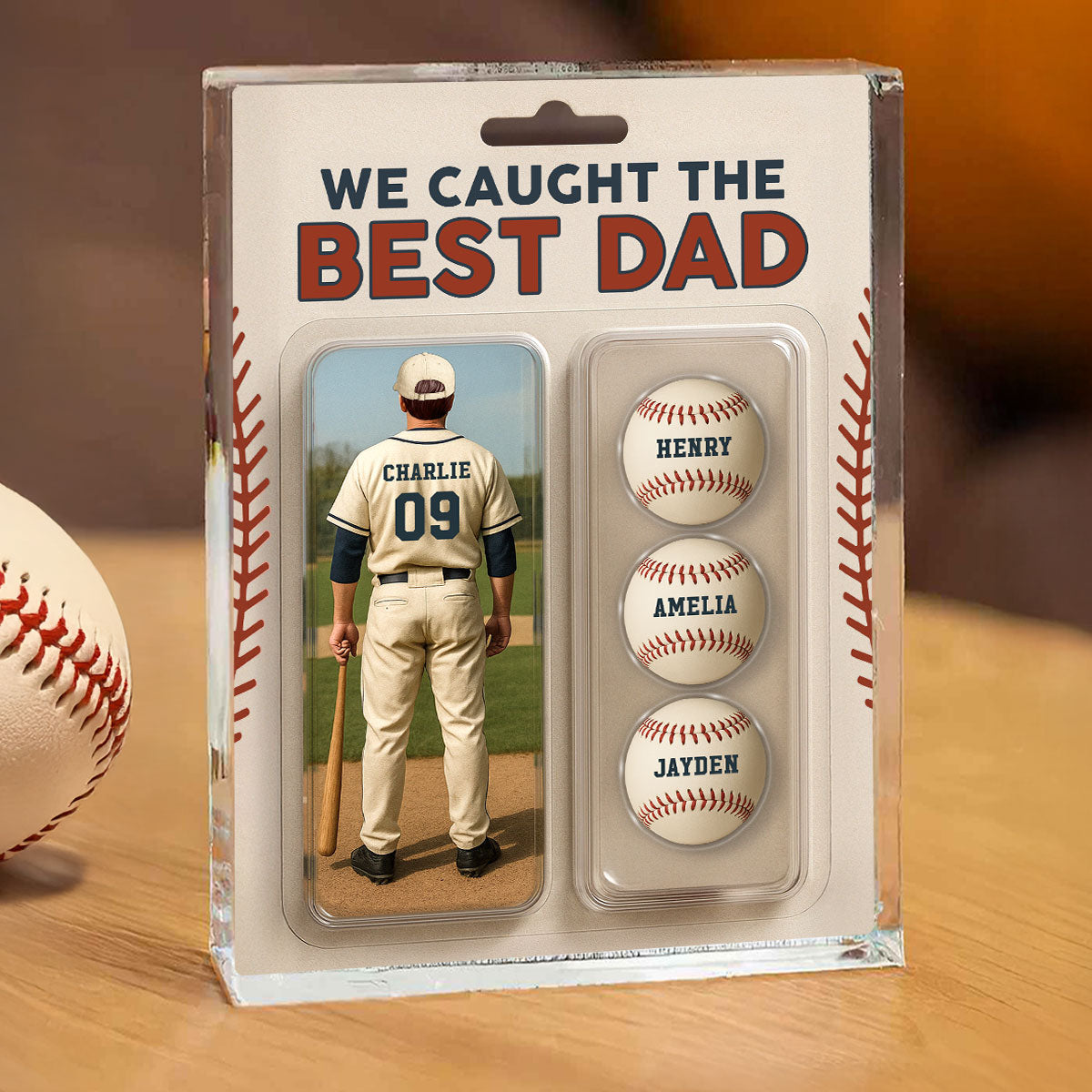 We Caught The Best Dad Grandpa Baseball Lover Realistic Figure Style Personalized Acrylic Block Plaque