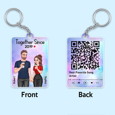 Couple Cartoon Hand In Hand Together Since Favorite Song QR Code Personalized Acrylic Keychain