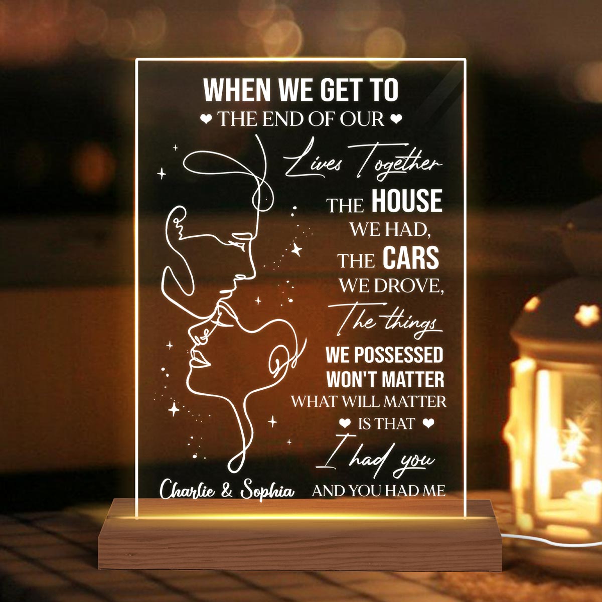 Couple To The End Personalized Rectangle Acrylic LED Lamp, LED Night Light, Gift For Him, Gift For Her
