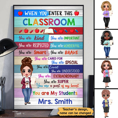Doll Teacher Wood Texture Classroom Personalized Vertical Poster