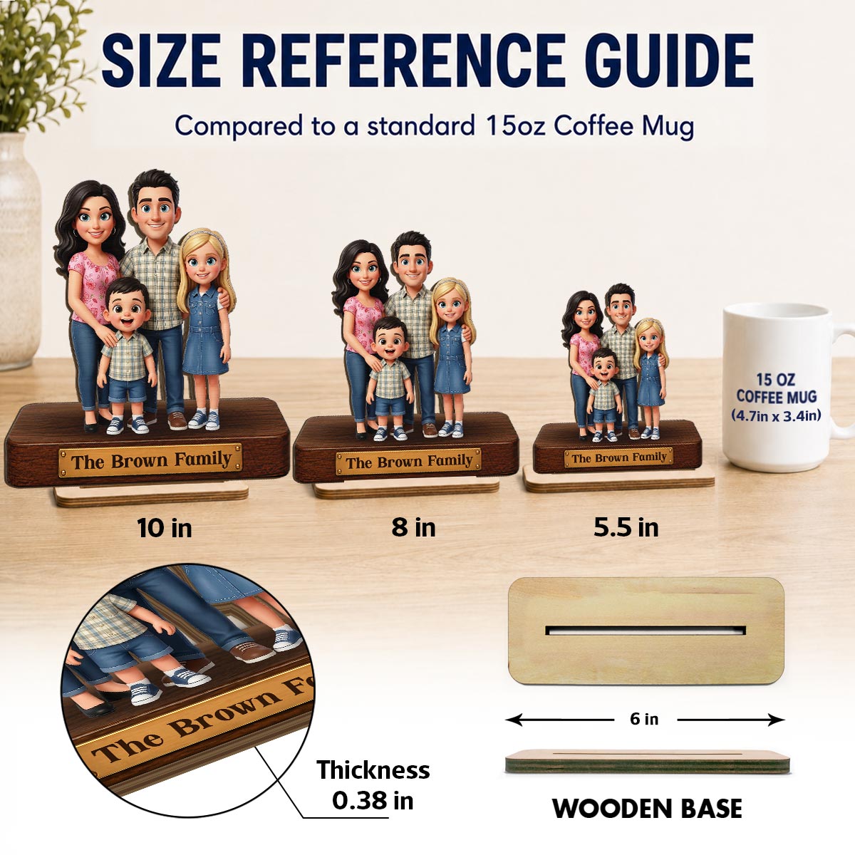 Cartoon Family Portrait From Photo 2D Flat - Personalized Wooden Plaque