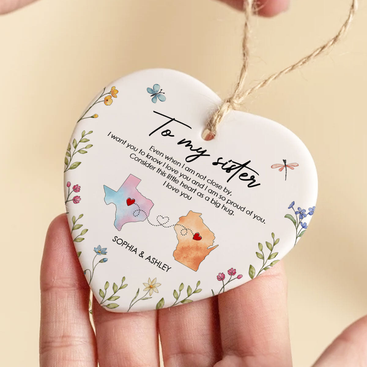 I'm So Proud Of You Sister Personalized Ceramic Ornament, Long Distance Togetherness Birthday Christmas Gift For Sisters, Siblings
