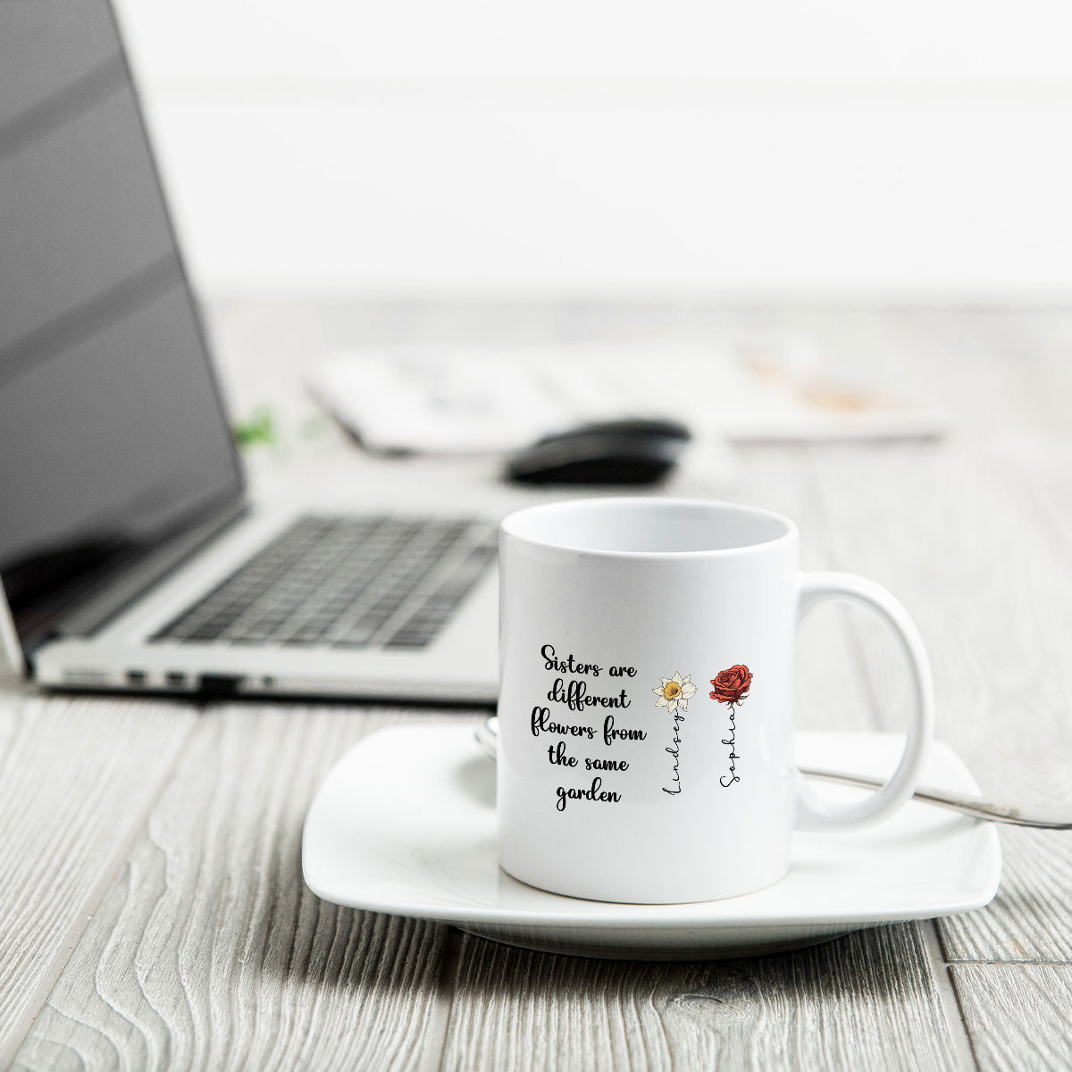 Sisters Are Diffrent Flowers From The Same Garden Personalized Mug, Long Distance Togetherness Birthday Christmas Gift For Sisters, Siblings