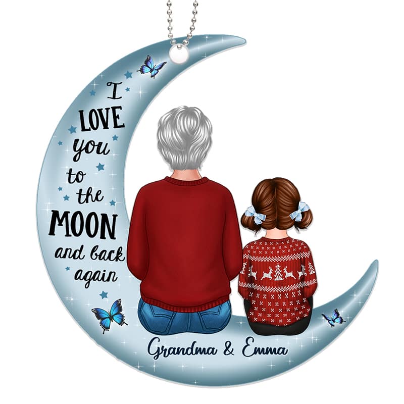 Love To The Moon Grandma Grandkids Personalized Acrylic Ornament