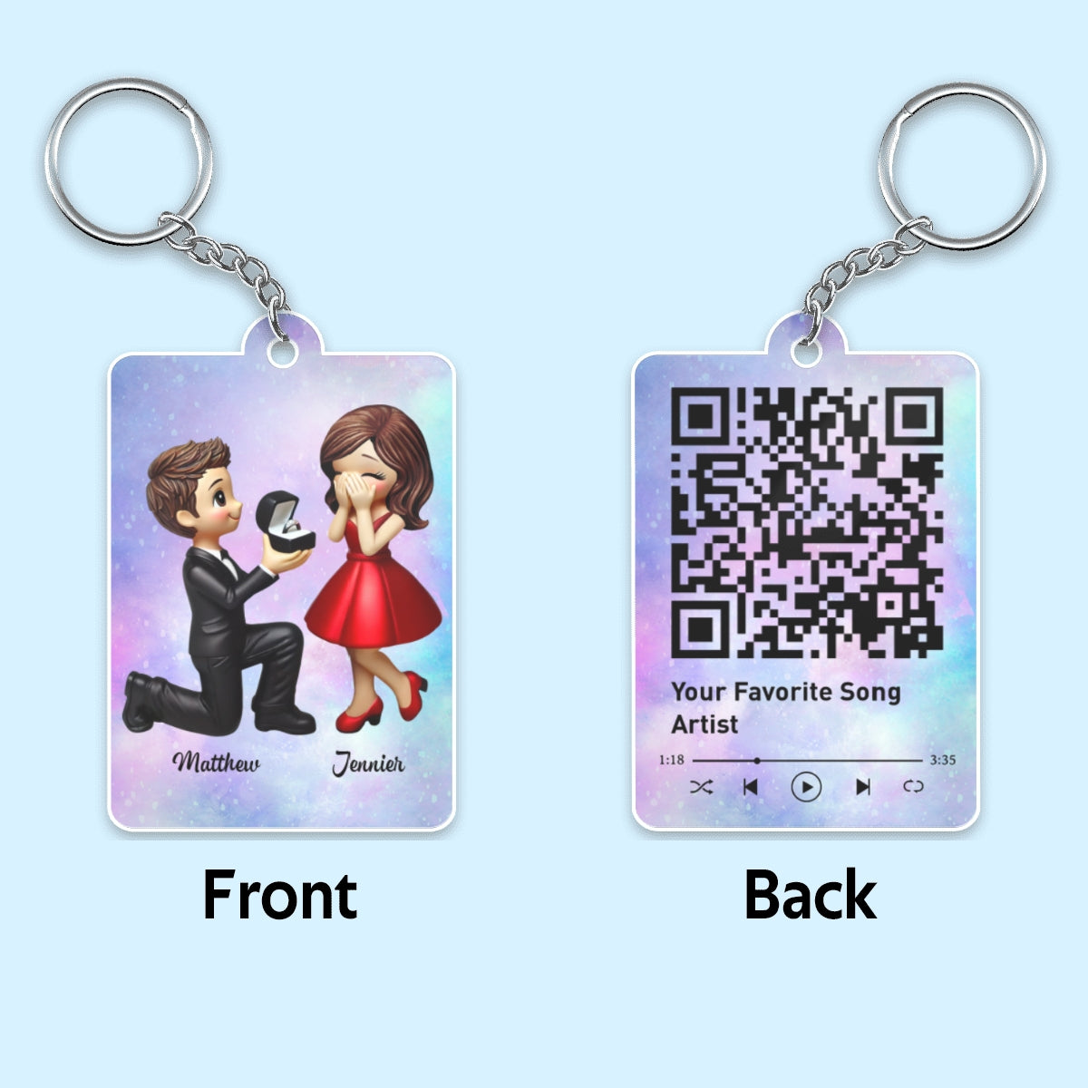 Newly Engaged Couple Gift Personalized Acrylic Flat Keychain, Just Engaged  Gifts for Couples, Favorite Song Scannable QR Code