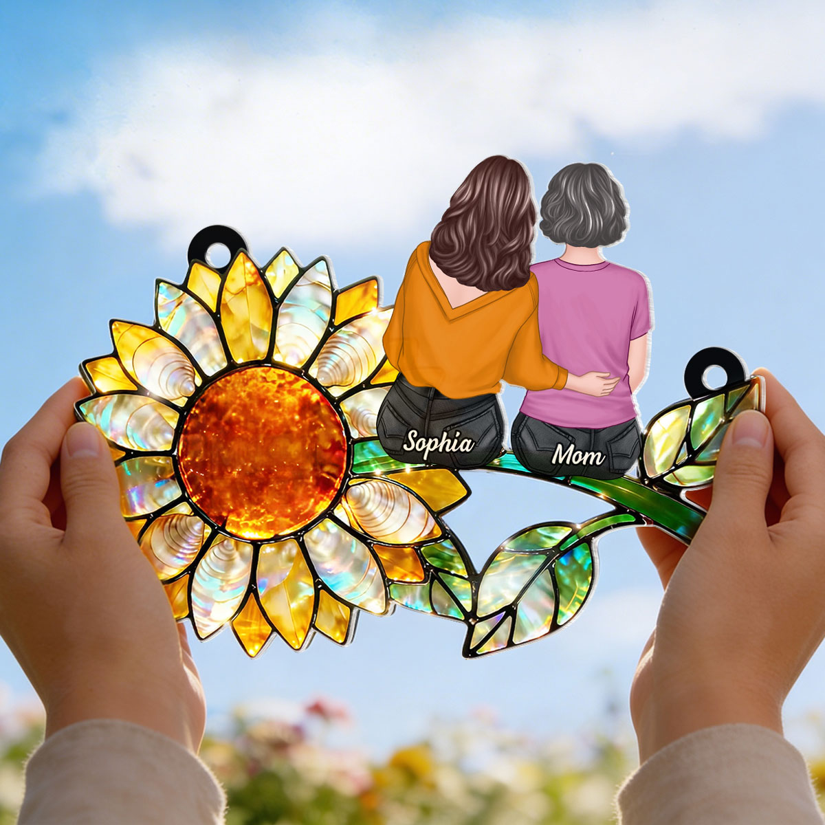 Mother Daughter Sunflower - Personalized Acrylic Window Hanging - Mother's Day Gift for Mom