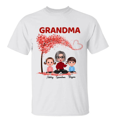Doll Grandma & Grandkids Under Heart Tree Personalized Shirt