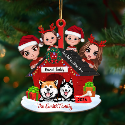 Family And Dogs Christmas - Personalized Wooden Ornament