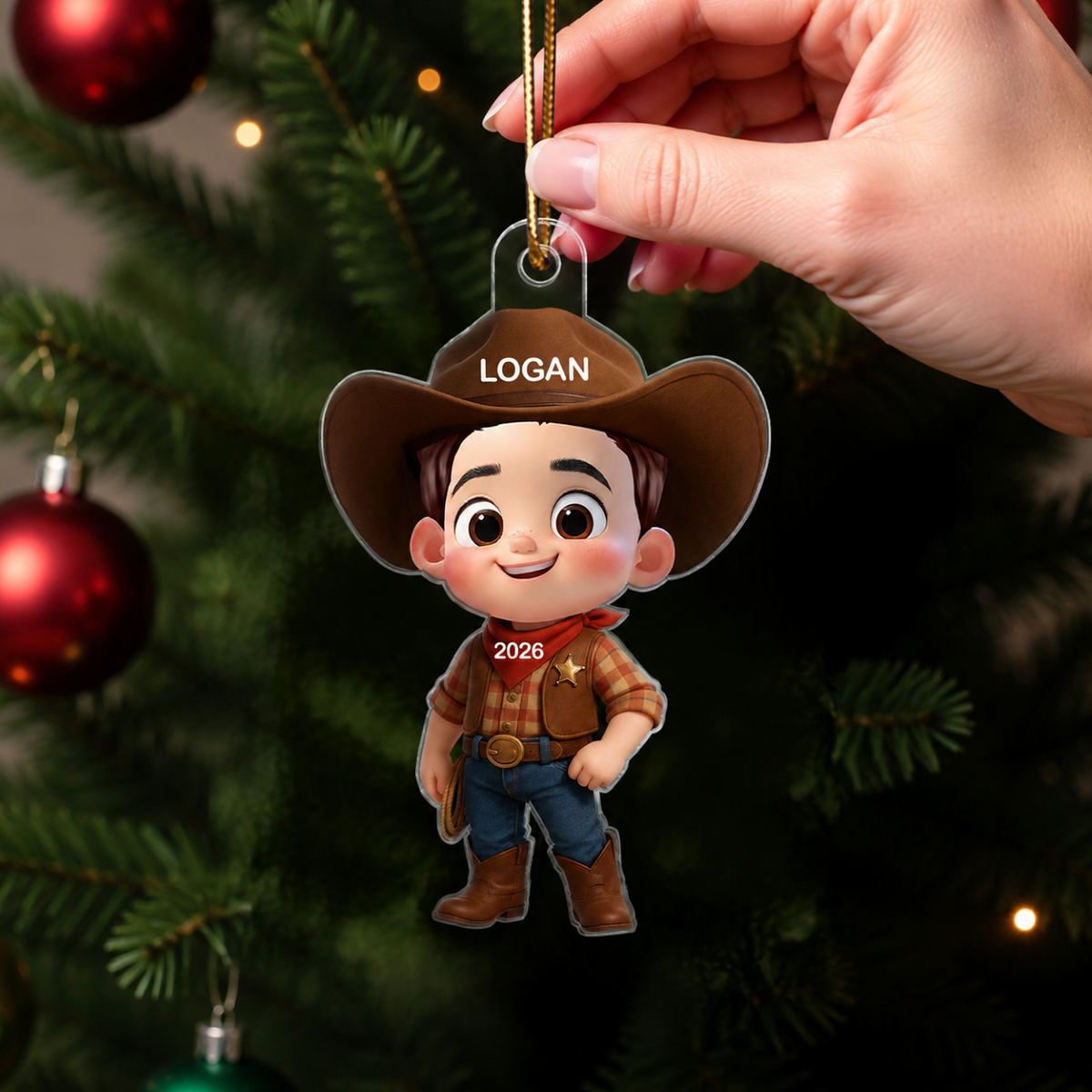 3D Effect Little Cowboy Christmas Personalized Acrylic Ornament