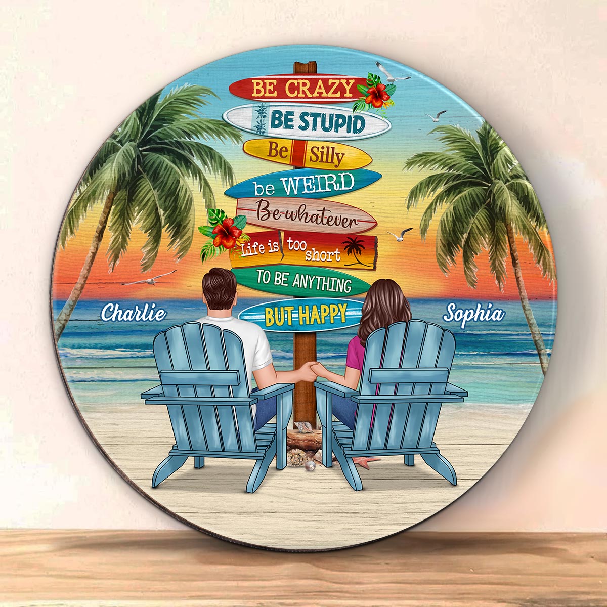 Be Anything But Happy Sitting Couple Personalized Wood Sign