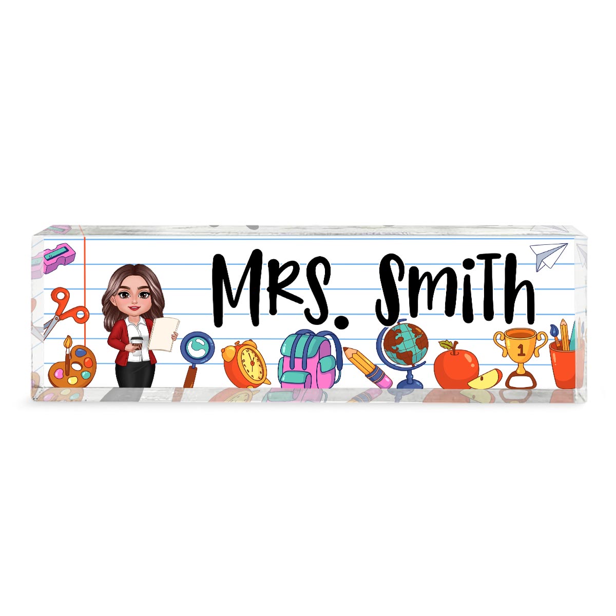 Beautiful Teacher School Things Personalized Acrylic Desk Name Plate, Gift For Teacher, Office Decor