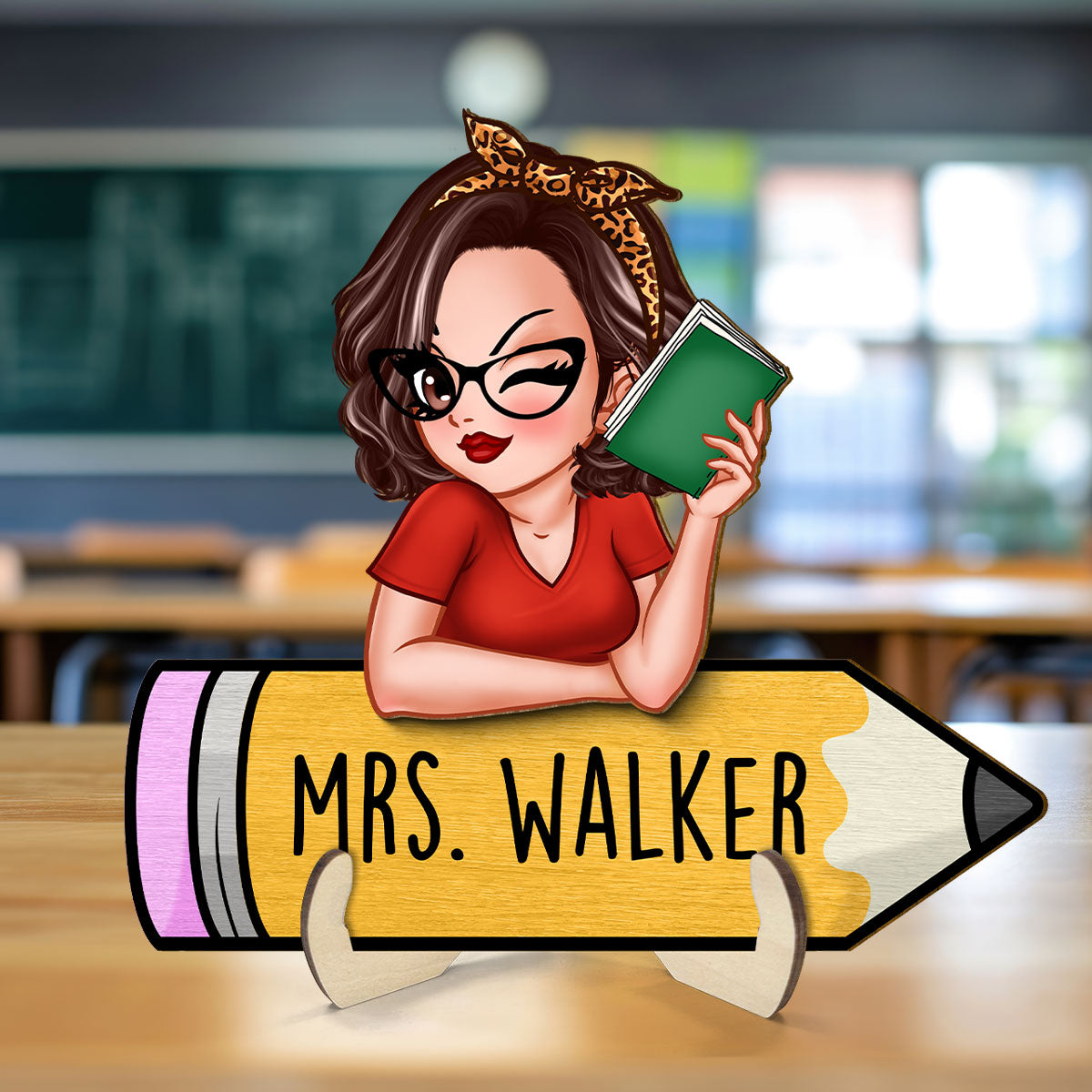 Doll Teacher Reading Books Personalized 2-Layer Wooden Plaque, Back To School Gift For Teacher, Teacher Appreciation Gift