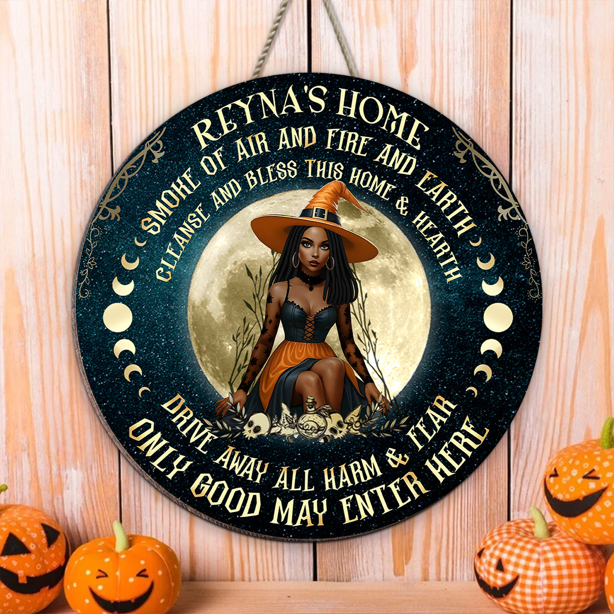 Home of Witch, Smoke of Air and Fire and Earth Personalized Wooden Door Sign, Halloween Decor