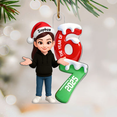 3D Effect 67 Six Seven 2025 Slang Christmas - Personalized Acrylic Ornament - Funny Christmas Gift For Teen, Grandkid, Gen Alpha